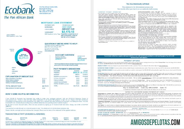 Extrato de empréstimo hipotecário do Togo Ecobank Bank em formatos Word e PDF, 4 páginas 1 2 exemplo